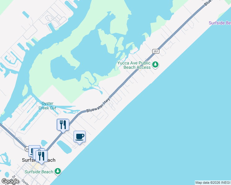 map of restaurants, bars, coffee shops, grocery stores, and more near 92 Bluewater Highway in Surfside Beach