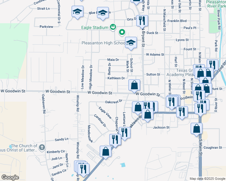 map of restaurants, bars, coffee shops, grocery stores, and more near 125 Vickers Street in Pleasanton