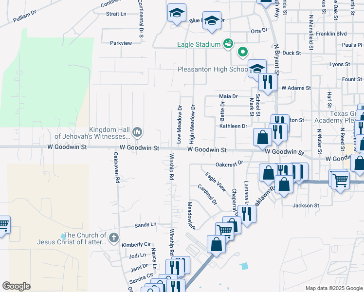 map of restaurants, bars, coffee shops, grocery stores, and more near 120 Low Meadow Drive in Pleasanton