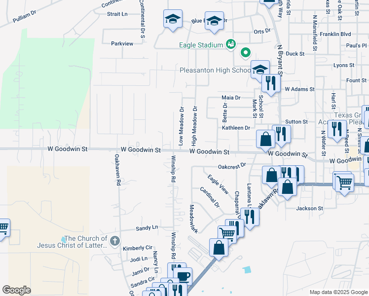 map of restaurants, bars, coffee shops, grocery stores, and more near 1324 West Goodwin Street in Pleasanton