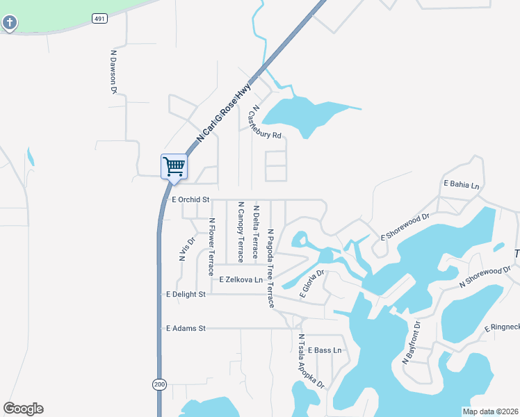 map of restaurants, bars, coffee shops, grocery stores, and more near 3799 East Orchid Street in Hernando