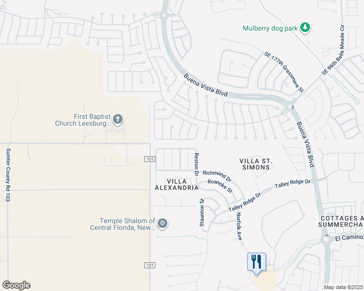 map of restaurants, bars, coffee shops, grocery stores, and more near 17998 Southeast 83rd Pineland Terrace in The Villages