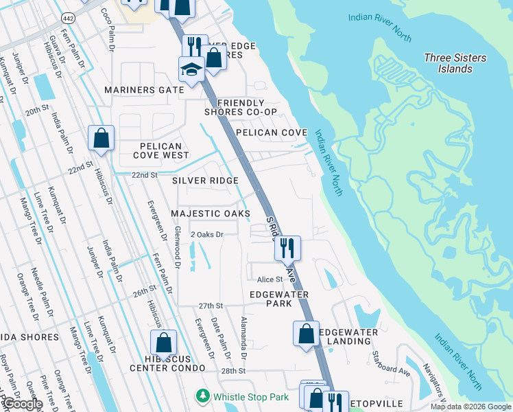 map of restaurants, bars, coffee shops, grocery stores, and more near 2435 South Ridgewood Avenue in Edgewater
