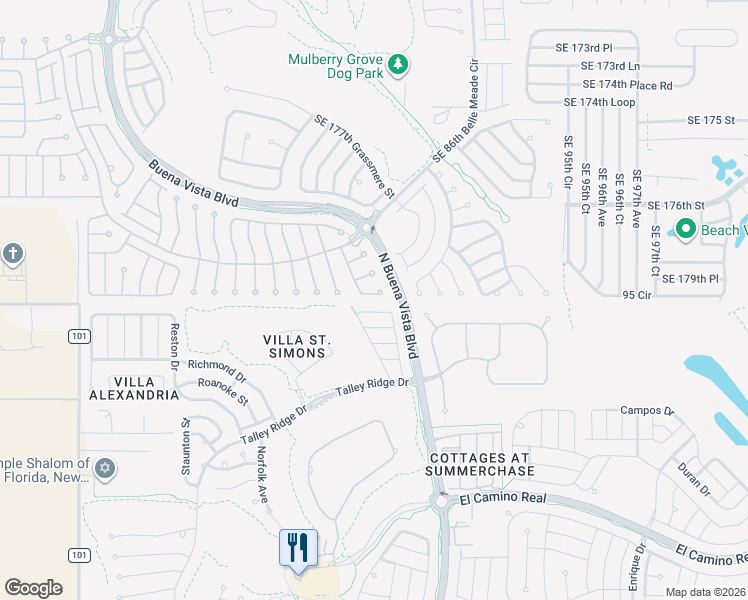 map of restaurants, bars, coffee shops, grocery stores, and more near 17990 Southeast 89th Rothway Court in The Villages