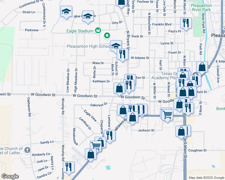 map of restaurants, bars, coffee shops, grocery stores, and more near 913 Anna Drive in Pleasanton