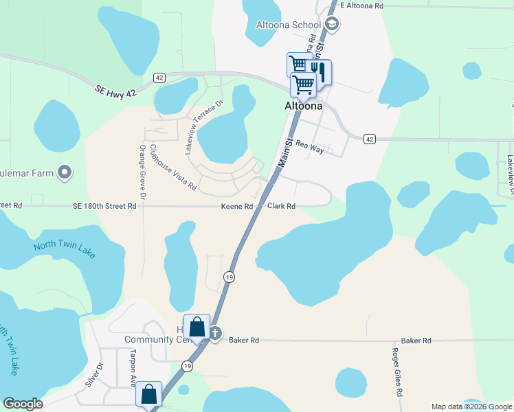 map of restaurants, bars, coffee shops, grocery stores, and more near 18539 Clark Road in Altoona