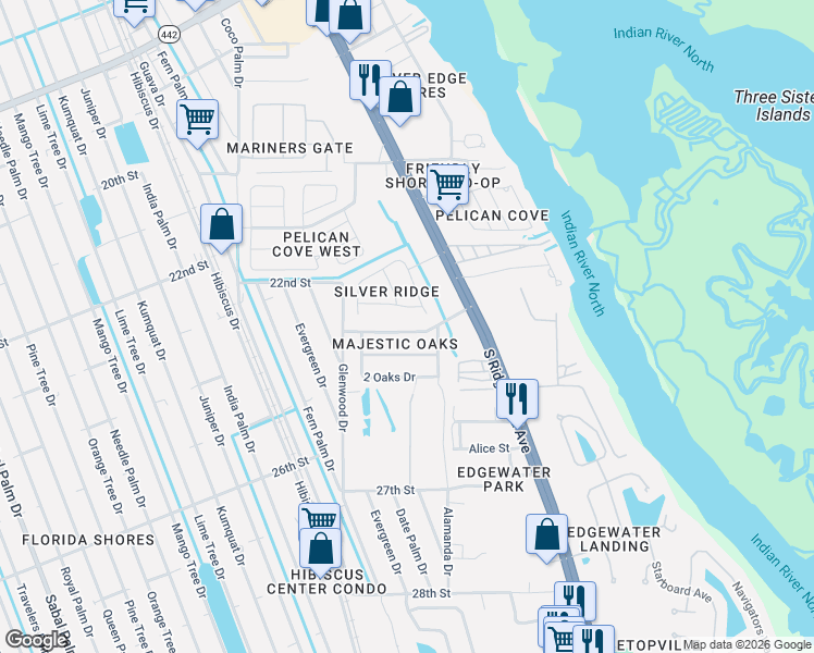 map of restaurants, bars, coffee shops, grocery stores, and more near 217 Oak Branch Drive in Edgewater