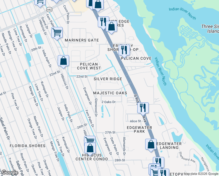map of restaurants, bars, coffee shops, grocery stores, and more near 217 Oak Branch Drive in Edgewater