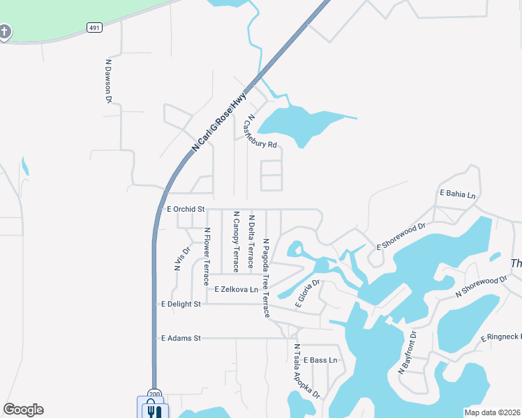 map of restaurants, bars, coffee shops, grocery stores, and more near 3799 East Orchid Street in Hernando