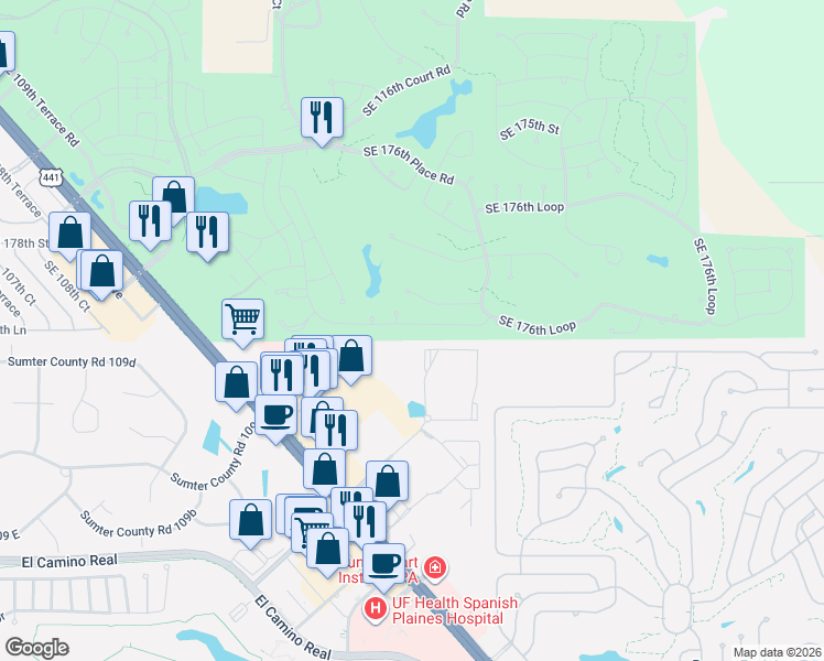 map of restaurants, bars, coffee shops, grocery stores, and more near 17934 Southeast 115th Avenue in Summerfield