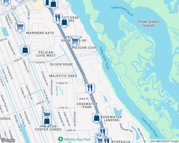 map of restaurants, bars, coffee shops, grocery stores, and more near Swordfish Lane in Edgewater