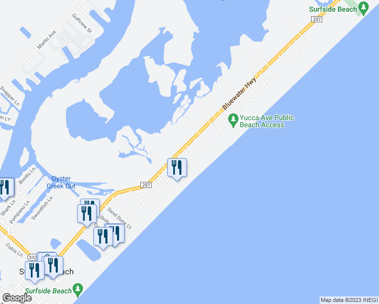 map of restaurants, bars, coffee shops, grocery stores, and more near 142 Howard Avenue in Surfside Beach