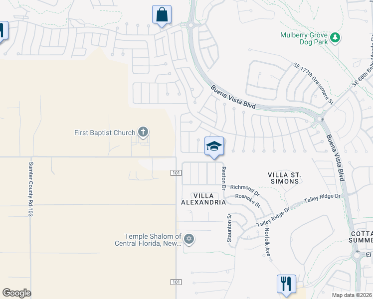 map of restaurants, bars, coffee shops, grocery stores, and more near 17990 Southeast 83rd Melody Avenue in The Villages