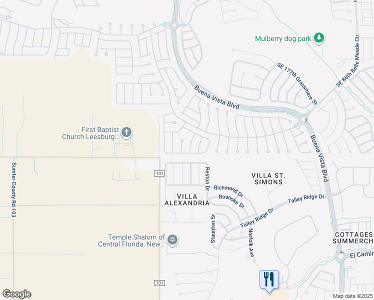 map of restaurants, bars, coffee shops, grocery stores, and more near 17998 Southeast 83rd Pineland Terrace in The Villages