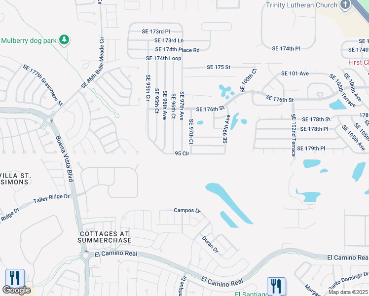 map of restaurants, bars, coffee shops, grocery stores, and more near 17947 Southeast 97th Avenue in Summerfield
