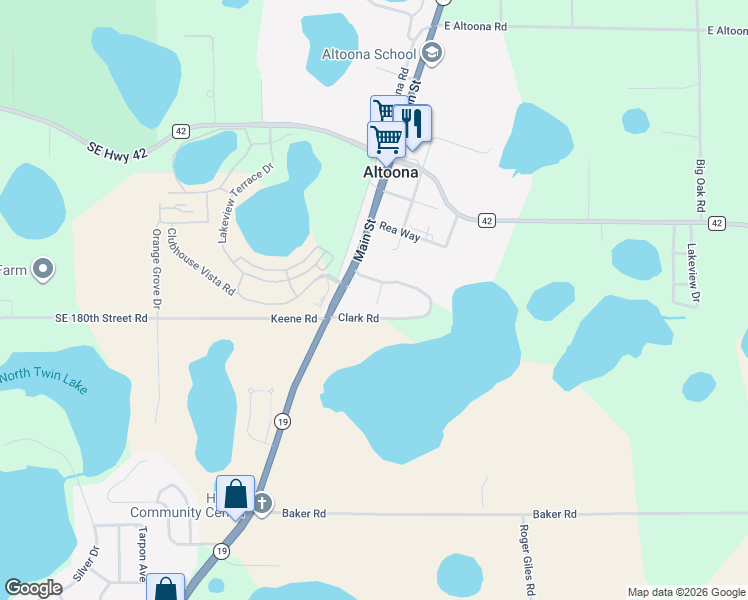 map of restaurants, bars, coffee shops, grocery stores, and more near 41846 Florida 19 in Umatilla