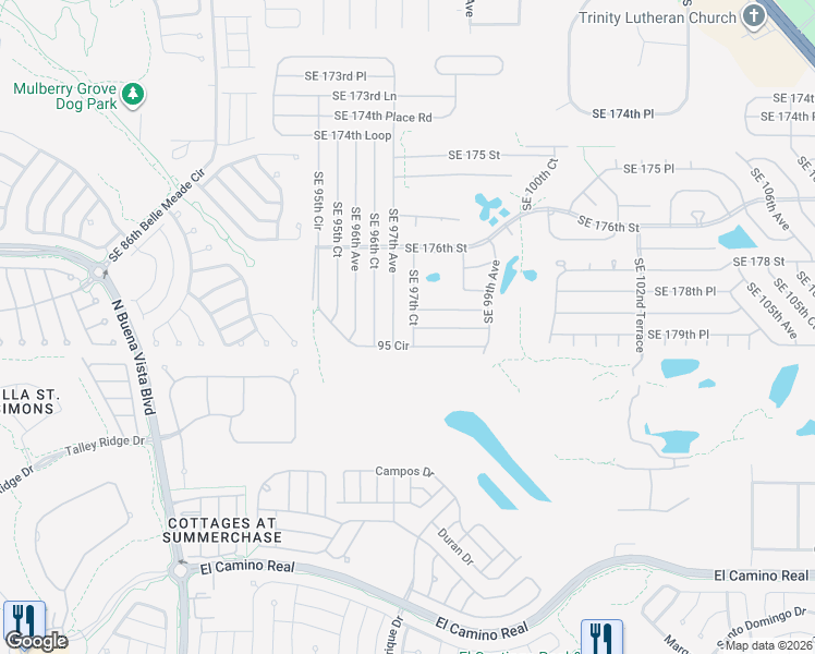map of restaurants, bars, coffee shops, grocery stores, and more near 17965 Southeast 97th Court in Summerfield