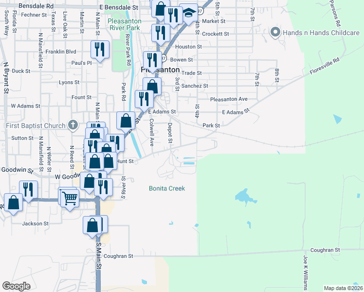 map of restaurants, bars, coffee shops, grocery stores, and more near 210 Hollingsworth Street in Pleasanton