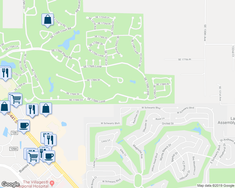 map of restaurants, bars, coffee shops, grocery stores, and more near 12444 Southeast 176th Loop in Summerfield