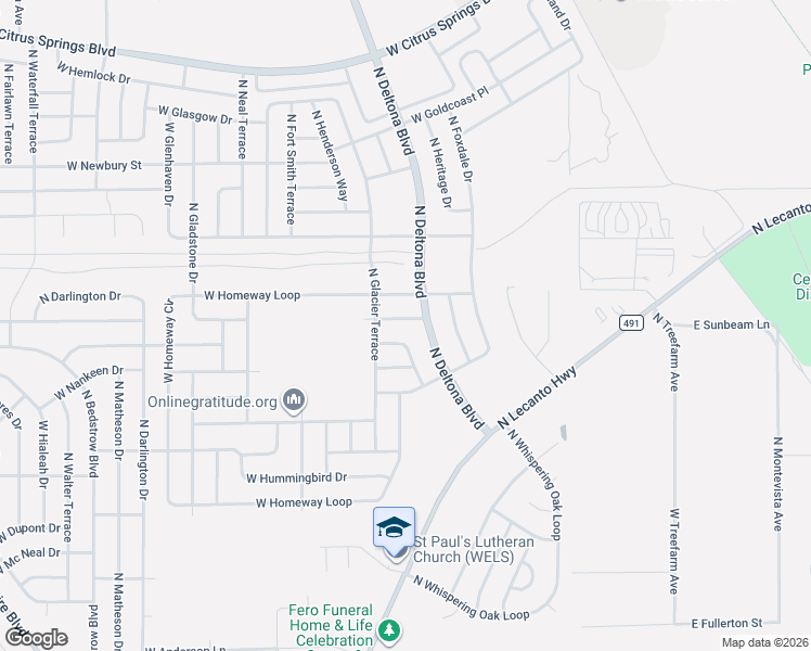 map of restaurants, bars, coffee shops, grocery stores, and more near 316 West Homeway Loop in Citrus Springs