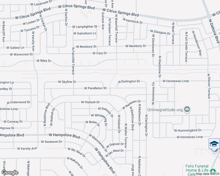 map of restaurants, bars, coffee shops, grocery stores, and more near 6795 North Darlington Drive in Citrus Springs