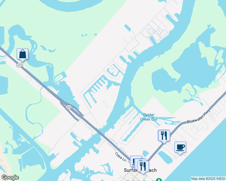 map of restaurants, bars, coffee shops, grocery stores, and more near 411 Sailfish Lane in Freeport