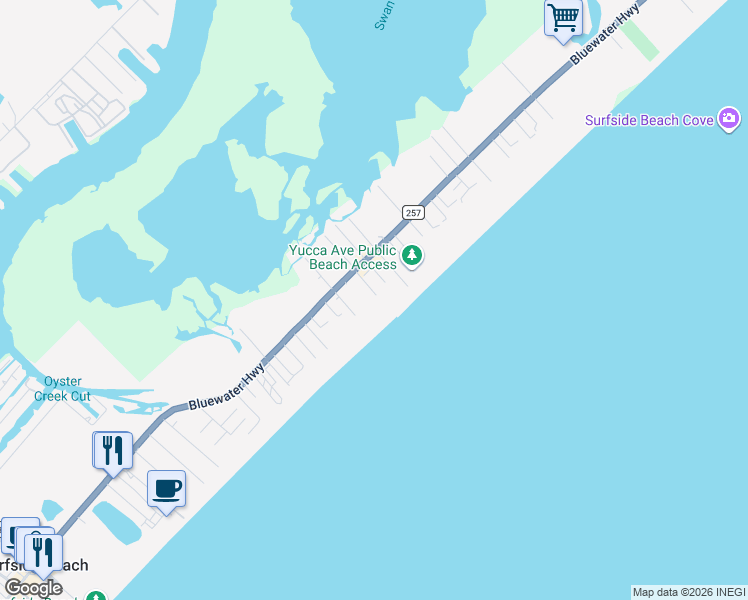 map of restaurants, bars, coffee shops, grocery stores, and more near 135 Detenbeck Avenue in Surfside Beach