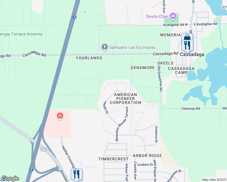 map of restaurants, bars, coffee shops, grocery stores, and more near 3482 Heath Drive in Deltona