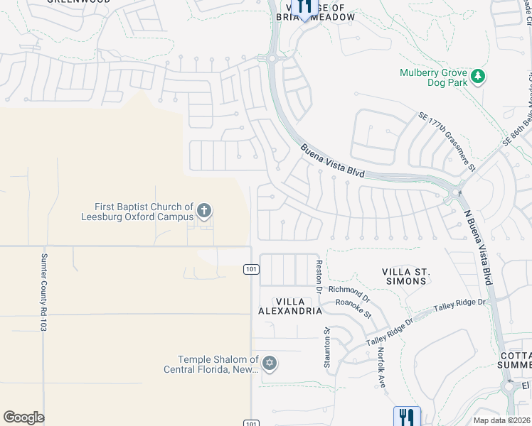 map of restaurants, bars, coffee shops, grocery stores, and more near 17860 Southeast 83rd Melody Avenue in The Villages