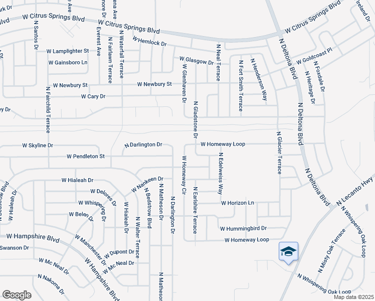 map of restaurants, bars, coffee shops, grocery stores, and more near 526 West Homeway Loop in Citrus Springs