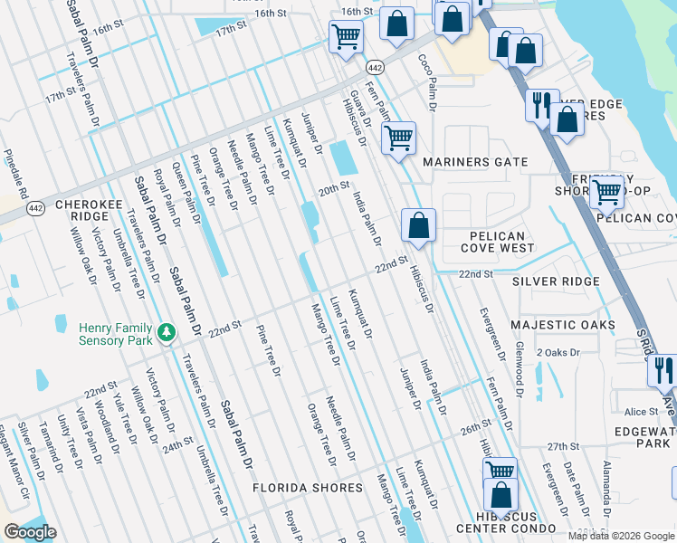 map of restaurants, bars, coffee shops, grocery stores, and more near 2126 Kumquat Dr in Edgewater