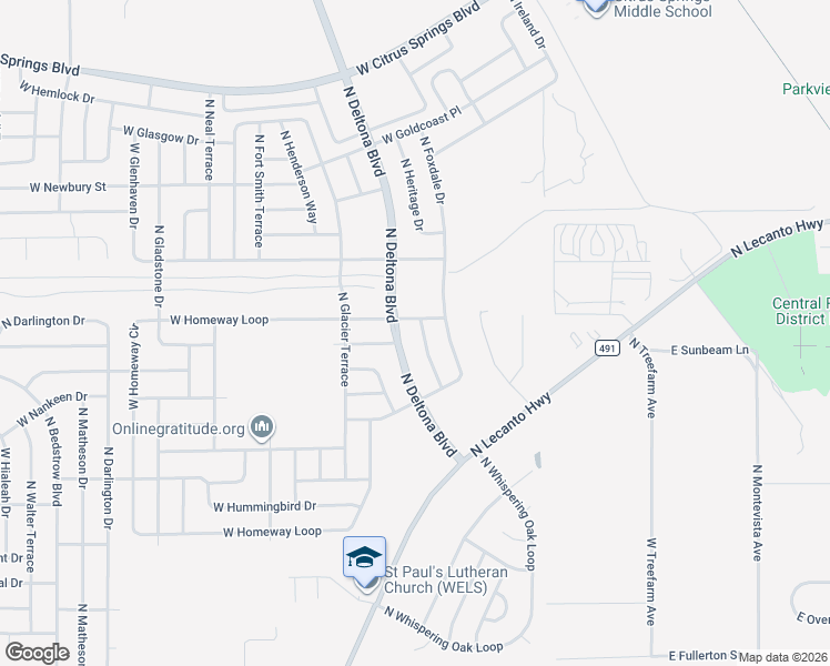 map of restaurants, bars, coffee shops, grocery stores, and more near 6734 North Nantucket Way in Citrus Springs