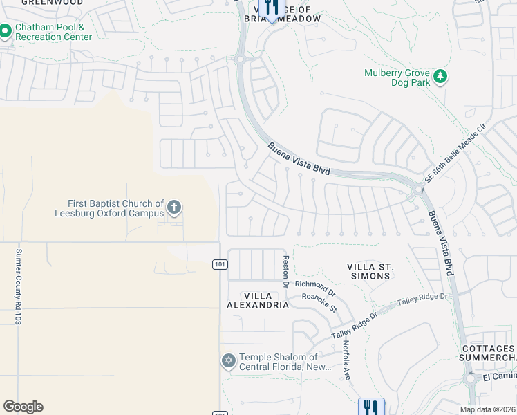 map of restaurants, bars, coffee shops, grocery stores, and more near 8536 Southeast 177th Bartram Loop in The Villages