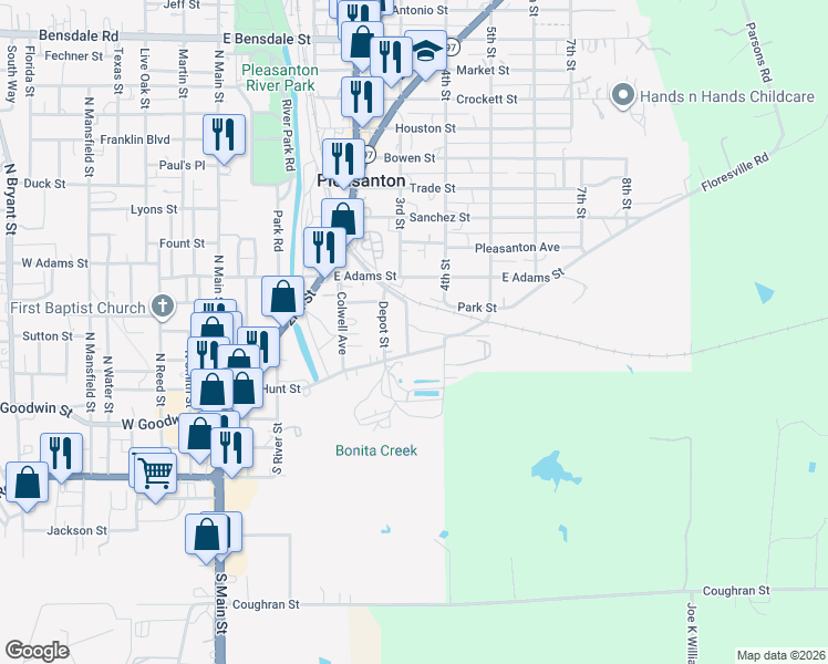 map of restaurants, bars, coffee shops, grocery stores, and more near 210 Hollingsworth Street in Pleasanton