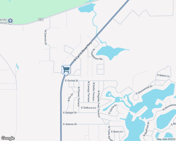 map of restaurants, bars, coffee shops, grocery stores, and more near 6781 North Birch Terrace in Hernando