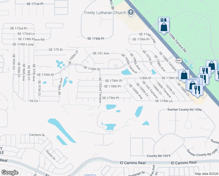 map of restaurants, bars, coffee shops, grocery stores, and more near 10368 Southeast 178th Place in Summerfield