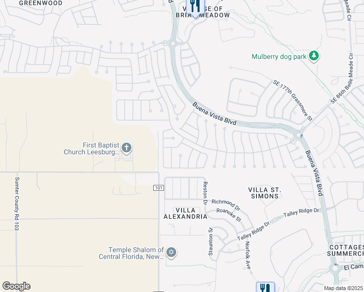 map of restaurants, bars, coffee shops, grocery stores, and more near 8544 Southeast 177th Bartram Loop in The Villages