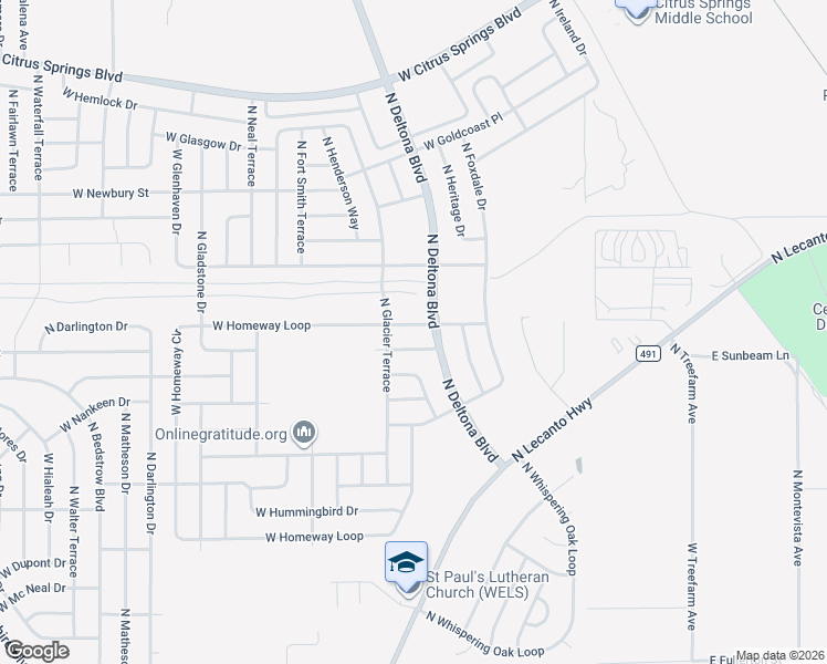 map of restaurants, bars, coffee shops, grocery stores, and more near 316 West Homeway Loop in Citrus Springs