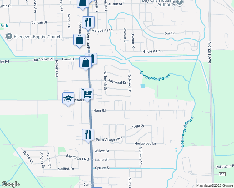 map of restaurants, bars, coffee shops, grocery stores, and more near 2000 Stonesthrow Drive in Bay City