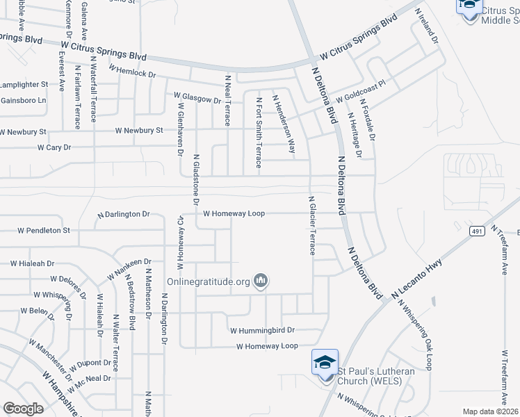 map of restaurants, bars, coffee shops, grocery stores, and more near 410 West Homeway Loop in Citrus Springs