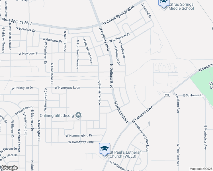 map of restaurants, bars, coffee shops, grocery stores, and more near 316 West Homeway Loop in Citrus Springs