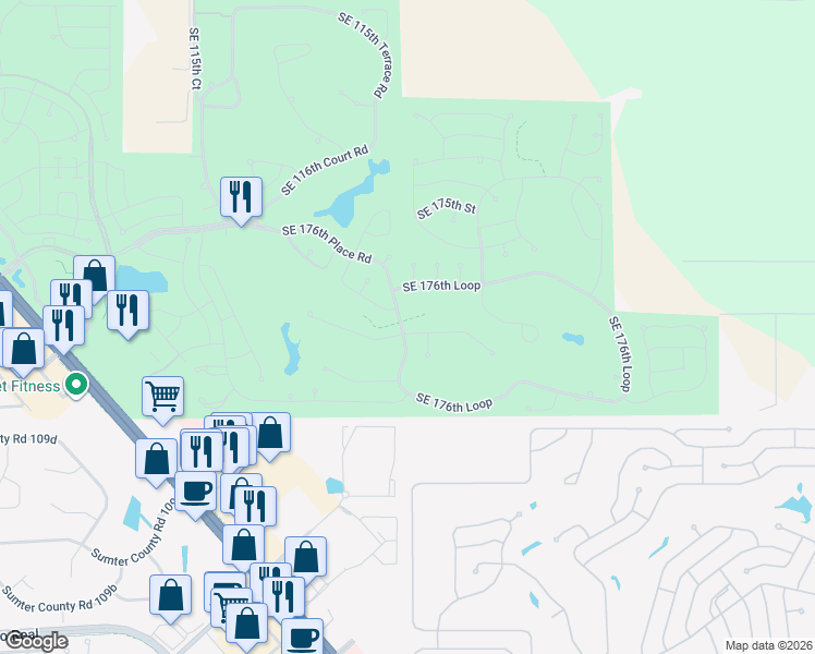 map of restaurants, bars, coffee shops, grocery stores, and more near 12005 Southeast 178th Street in Summerfield