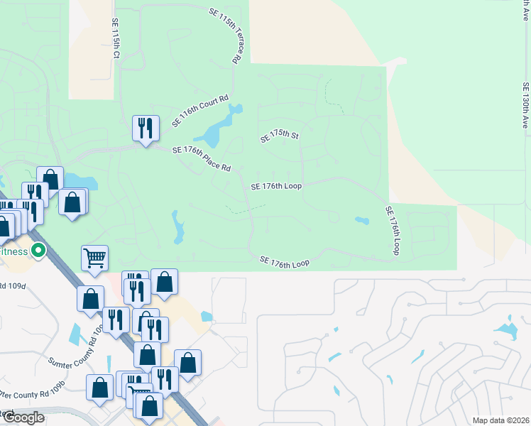 map of restaurants, bars, coffee shops, grocery stores, and more near 12005 Southeast 178th Street in Summerfield