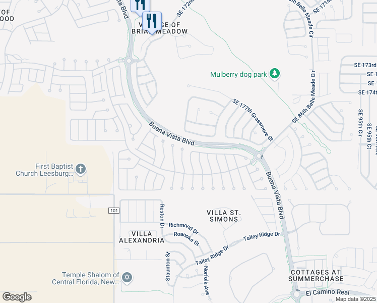 map of restaurants, bars, coffee shops, grocery stores, and more near 17840 Southeast 86th Oak Leaf Terrace in The Villages