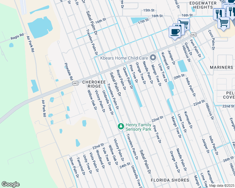 map of restaurants, bars, coffee shops, grocery stores, and more near 1916 Sabal Palm Drive in Edgewater