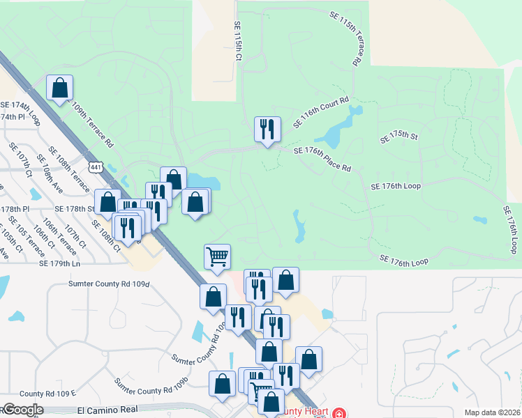 map of restaurants, bars, coffee shops, grocery stores, and more near 17815 Southeast 114th Court in Summerfield
