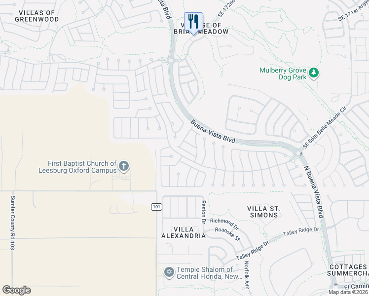 map of restaurants, bars, coffee shops, grocery stores, and more near 8457 Southeast 177th Roleson Lane in The Villages