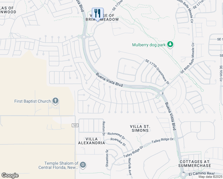 map of restaurants, bars, coffee shops, grocery stores, and more near 17785 Southeast 85th Causton Court in The Villages