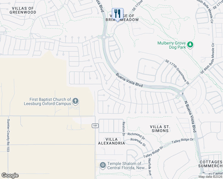 map of restaurants, bars, coffee shops, grocery stores, and more near 8457 Southeast 177th Roleson Lane in The Villages