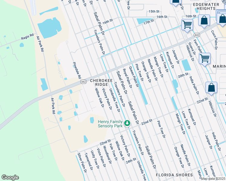 map of restaurants, bars, coffee shops, grocery stores, and more near 1909 Umbrella Tree Drive in Edgewater